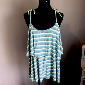Beautiful mixture of greens, blue and yellow strap tank top